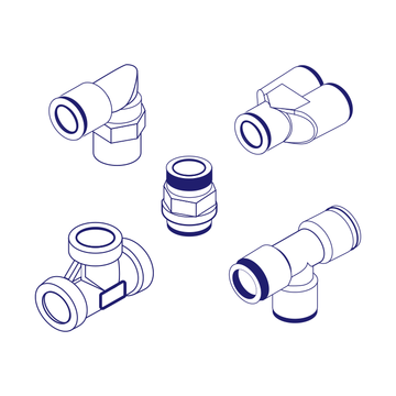 Camozzi 6540 5 Equal Tee Tube Connector, Push-In Fitting